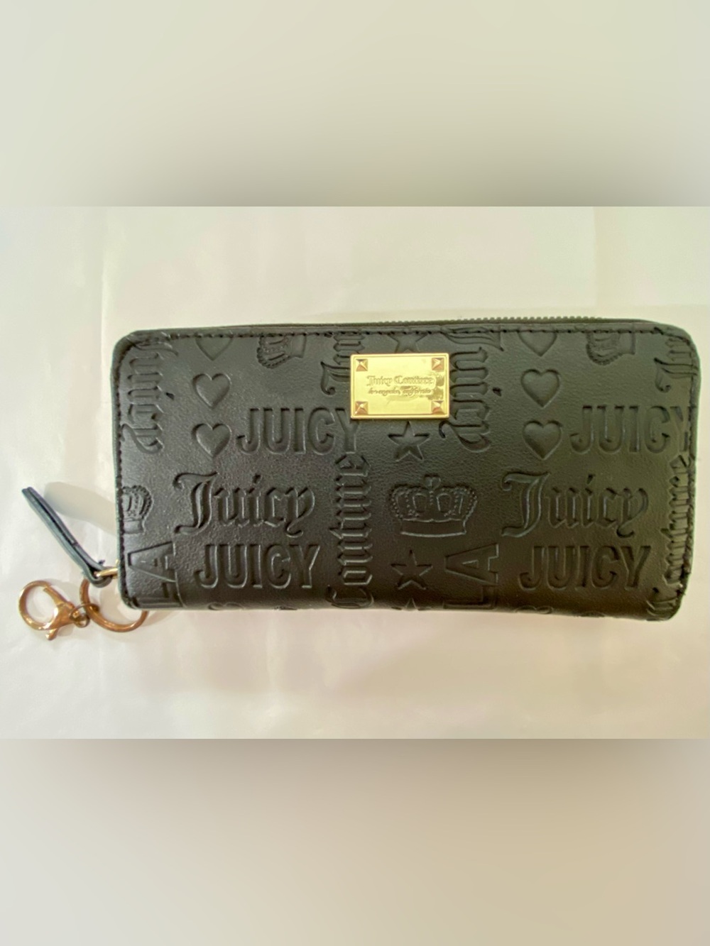 Juicy Couture Black Embossed Logo Wallet with Gold Hardware